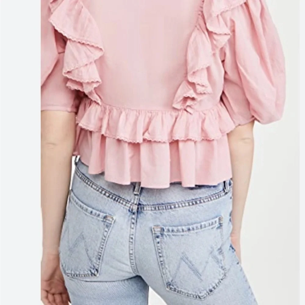 Farm Rio Anthropologie Blush Pink Wrap Blouse Top Size Medium